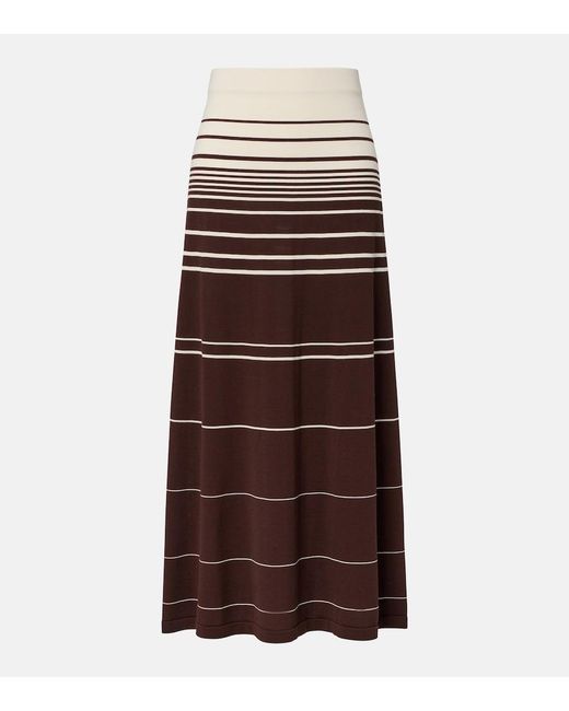 Faithfull The Brand Brown Accordion Striped Cotton-Blend Maxi Skirt