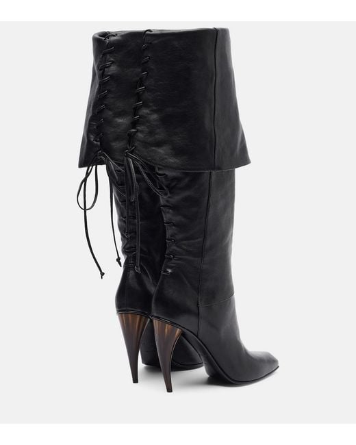 McQueen Black Horn Heel Leather Knee-High Boots