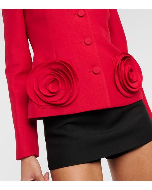 Valentino Red Crepe Couture Floral-applique Blazer
