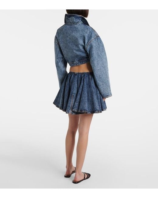 Alaïa Blue Pleated Denim Miniskirt