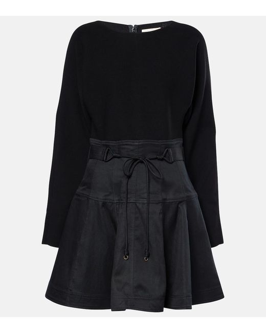 Ulla Johnson Black Aremi Twill-Trimmed Mini Dress