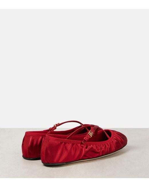 Dolce & Gabbana Red Satin Ballet Flats