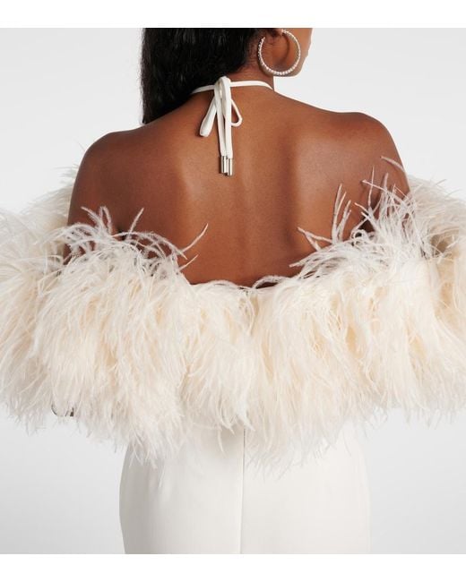 David Koma White Bridal Feather-Trimmed Midi Dress