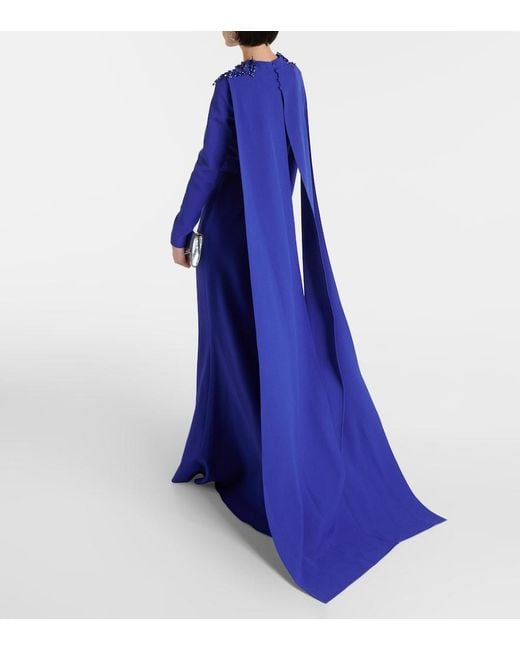 Safiyaa Blue Ginevra Embellished Caped Gown