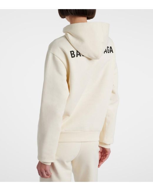Balenciaga White Logo Cotton Fleece Hoodie