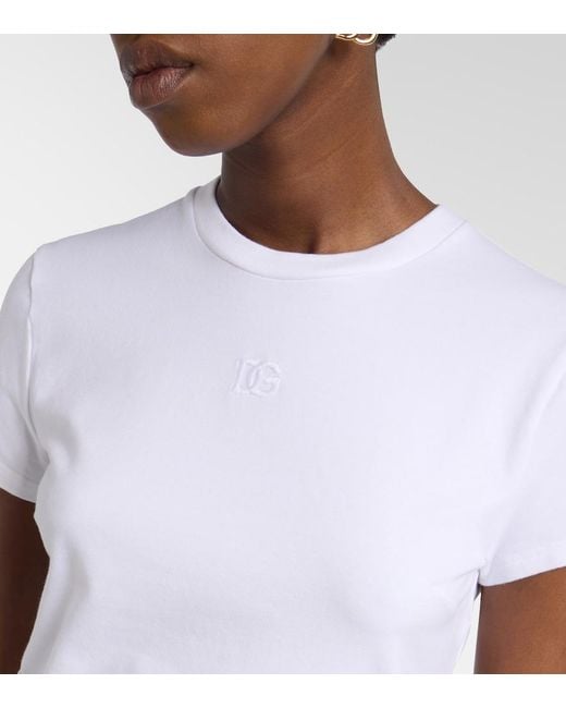Dolce & Gabbana White Embroidered Cotton-Blend Jersey T-Shirt