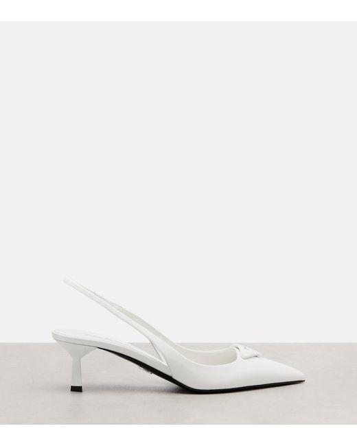 Prada White Slingback-Pumps Aus Leder