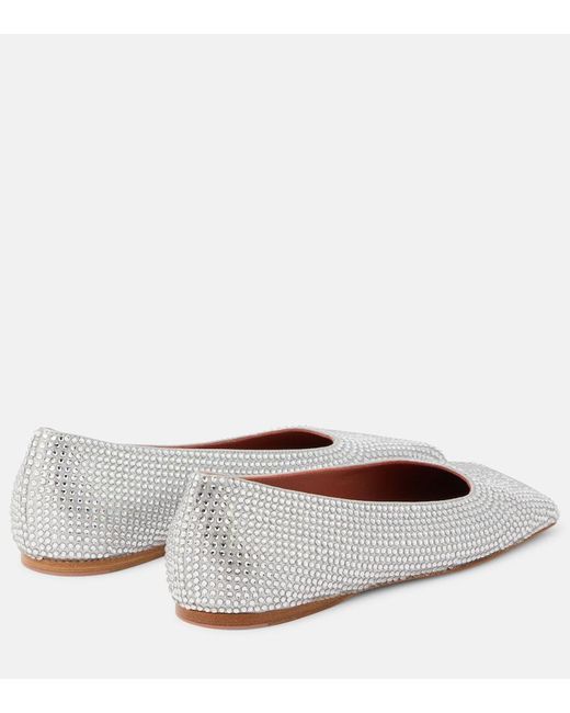 AMINA MUADDI Metallic Ane Embellished Suede Ballet Flats