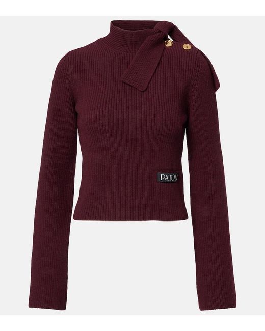 Patou Purple Bow-Detail Wool And Cashmere Sweater