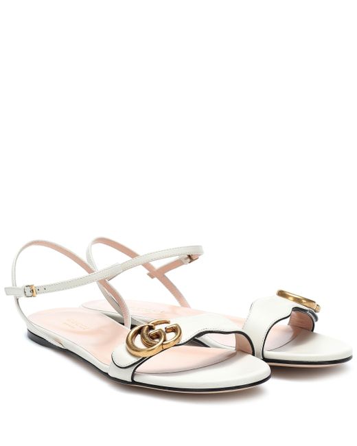 Gucci White Double G Leather Sandal