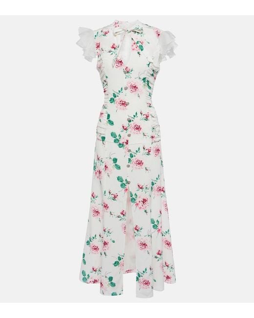 Alessandra Rich White Floral Silk Midi Dress