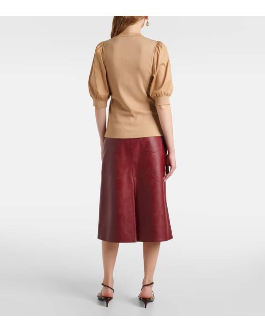 Veronica Beard Natural Puff-Sleeve Cotton-Blend Top
