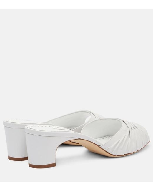 Manolo Blahnik White Piruabar 50 Ruched Leather Mules