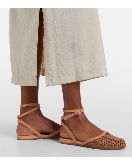 Ancient Greek Sandals Brown Filothea Leather-Trimmed Raffia Slingback Flats