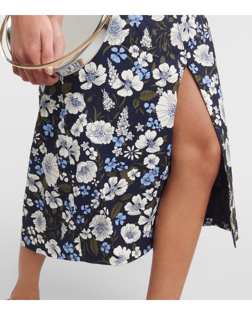 Veronica Beard Blue Colleen Floral Linen-Blend Midi Dress