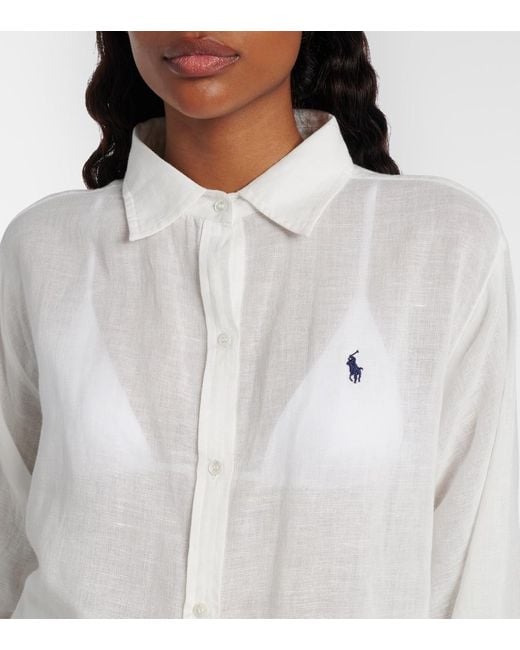 Polo Ralph Lauren White Oversized Linen And Cotton Shirt