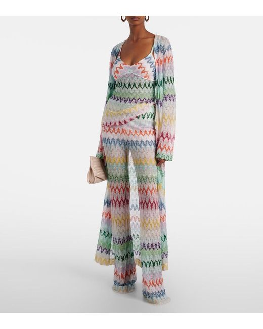 Missoni Green Open-Knit Lame Flared Pants