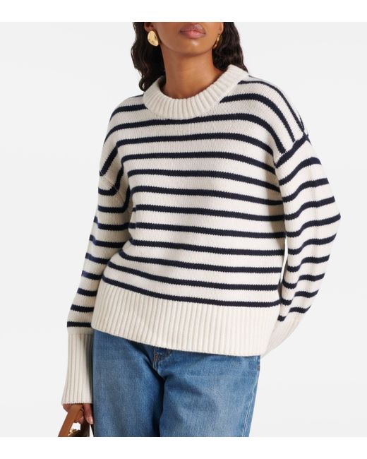 Lisa Yang White Sony Striped Cashmere Sweater