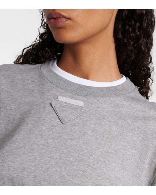 Prada Gray Langarm-T-Shirt Aus Baumwoll-Jersey