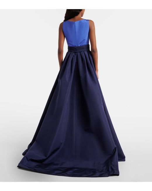 Carolina Herrera Blue Colorblocked Silk Faille Gown