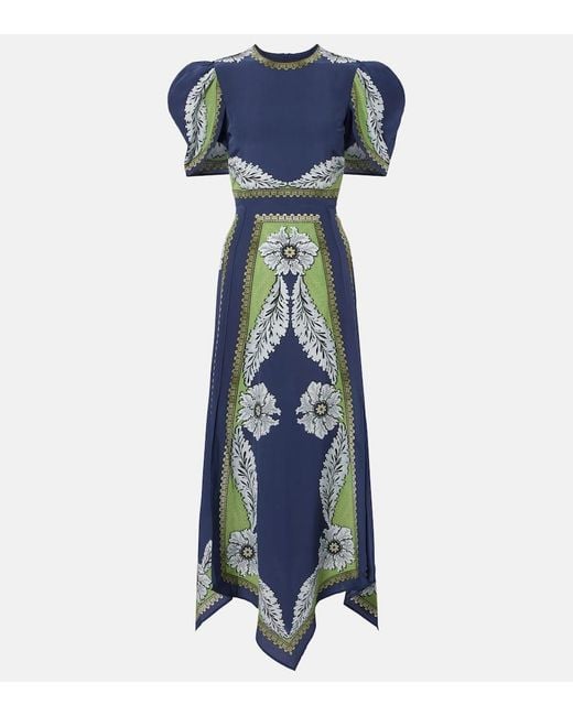 LaDoubleJ Blue Cherie Printed Silk Maxi Dress