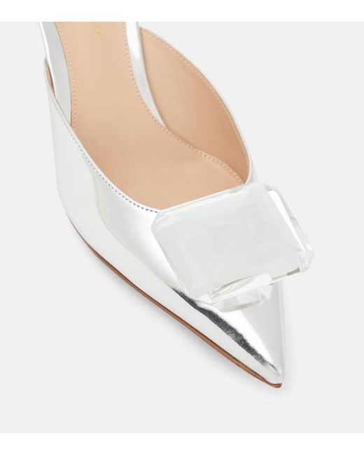Gianvito Rossi White Jaipur 55 Embellished Metallic Leather Mules