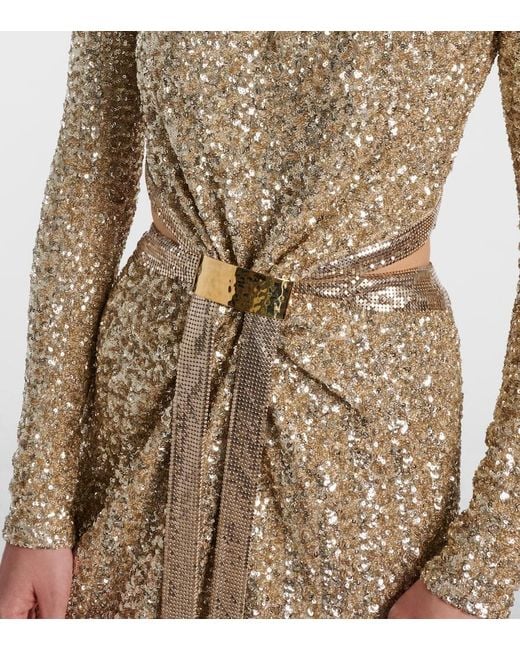 Rabanne Natural Sequined Gathered Gown