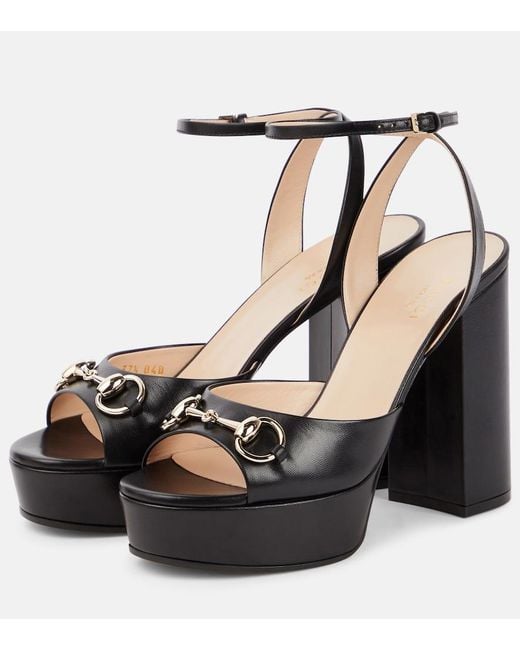 Gucci Black Horsebit Leather Platform Sandal
