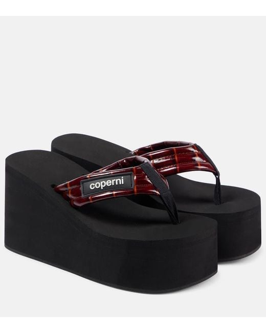Coperni Black Logo Leather Platform Thong Sandals