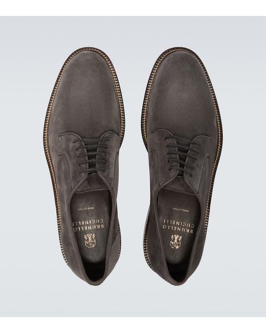 Brunello Cucinelli Brown Suede Derby Shoes for men