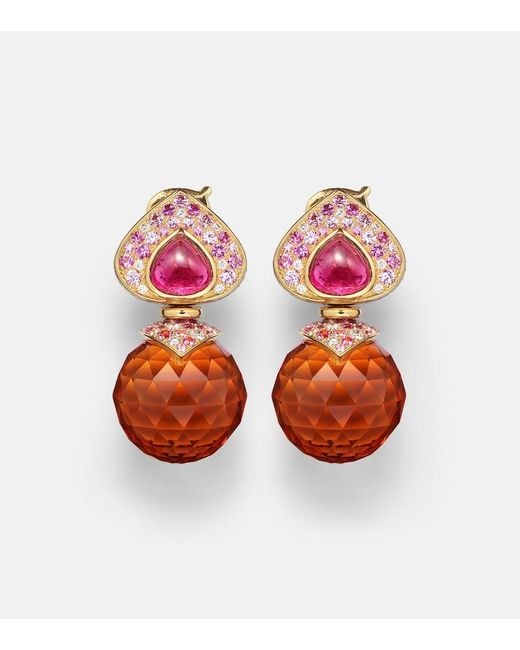 Marina B Red Acilla 18Kt Drop Earrings With Gemstones