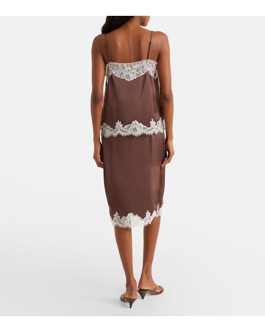 Faithfull The Brand Brown Marisol Lace-Trimmed Midi Skirt