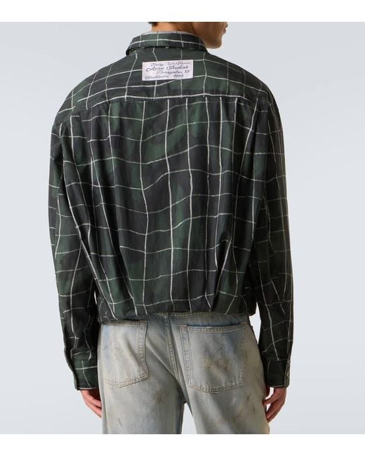 Acne Green Checked Layered Cotton Poplin Shirt for men