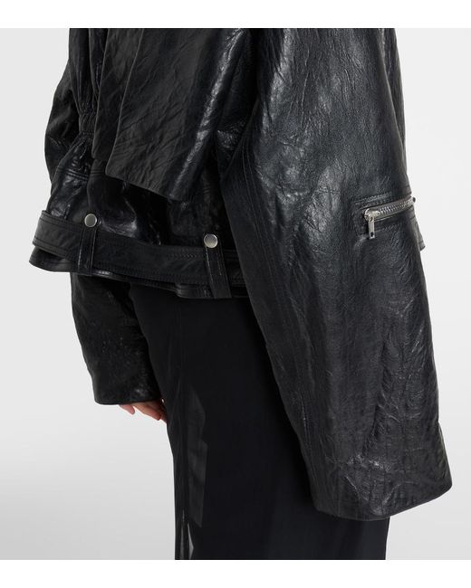 Rick Owens Black Scarf Light Leather Biker Jacket