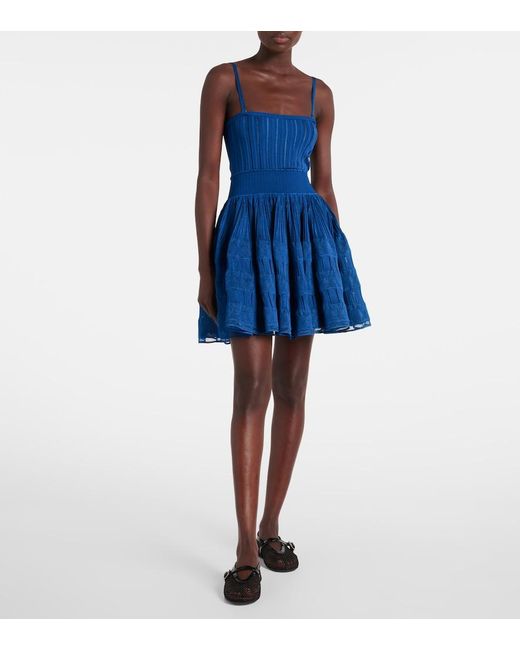 Alaïa Blue Tiered Pointelle-Knit Mini Dress