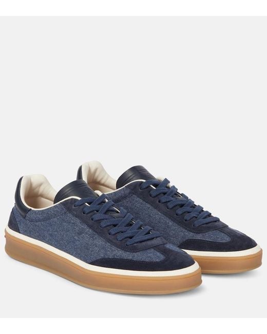 Loro Piana Blue Tennis Walk Suede-Trimmed Denim Sneakers