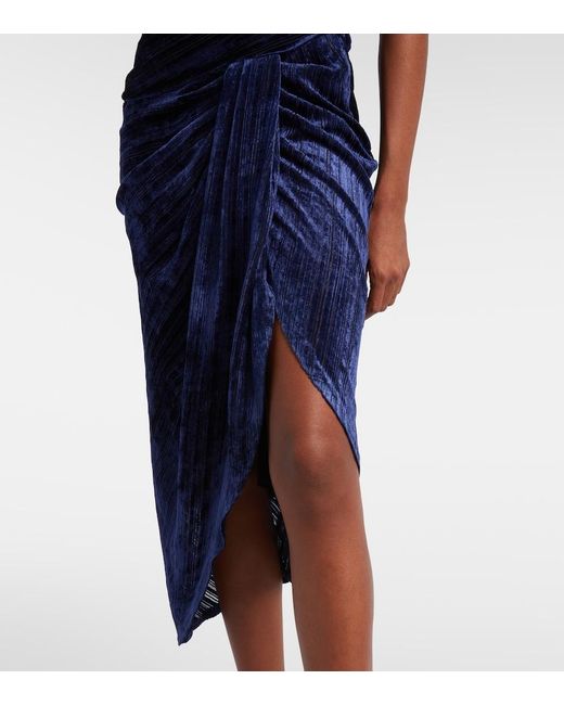 Isabel Marant Blue Cyane One-Shoulder Velvet Midi Dress