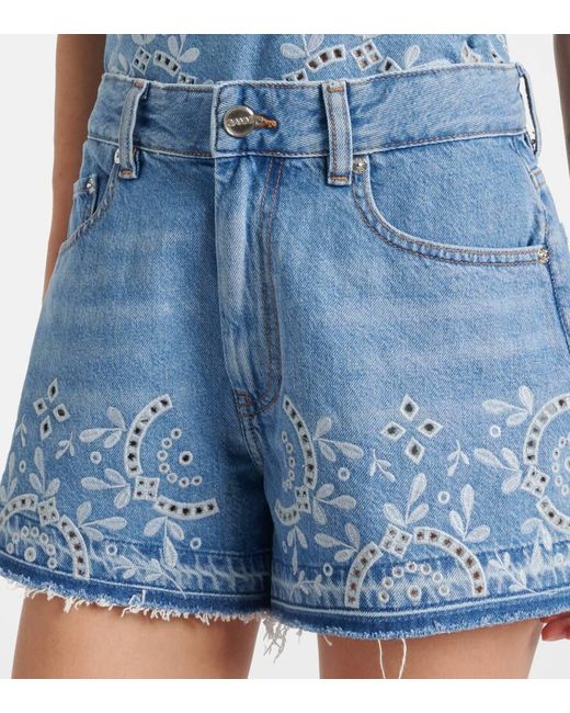 Ganni Blue Broderie Anglaise Denim Shorts