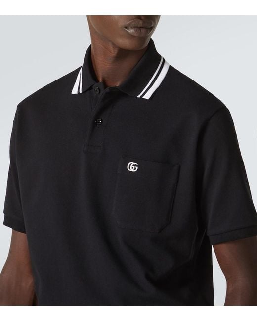 Gucci Poloshirt Aus Stretch-Baumwolle Mit Stickerei, Grösse in Black für Herren