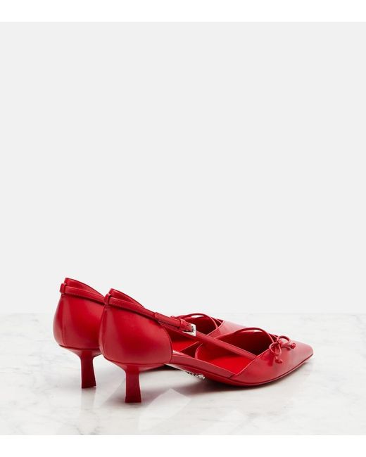Prada Red Bow-Detail Leather Pumps