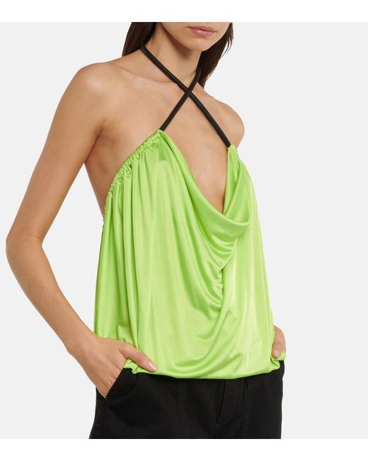 The Attico Green Pauline Leather-Trimmed Top
