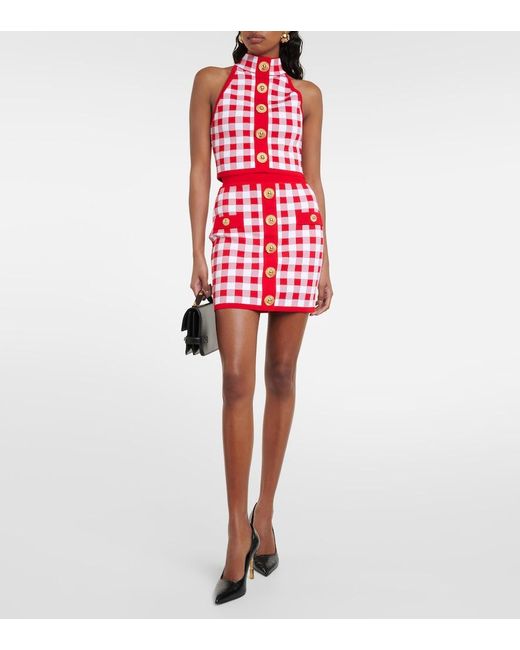 Balmain Red Vichy Cropped Top