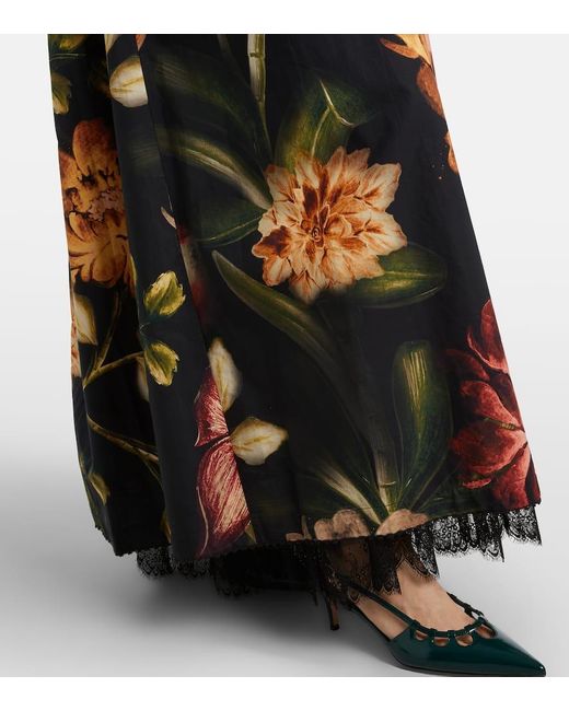 Agua Bendita Orange Tonia Floral Lace-Trimmed Cotton Maxi Dress