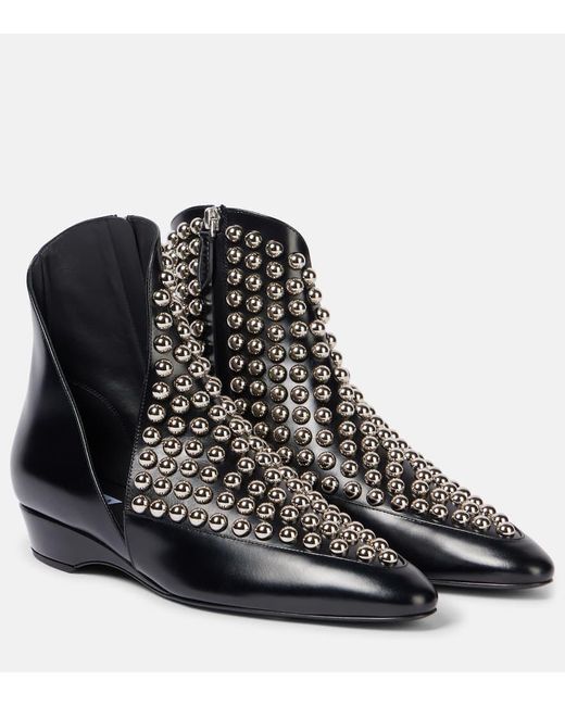 Alaïa Black Verzierte Ankle Boots Aus Leder