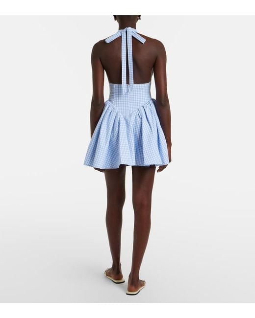 Bananhot Blue Micaela Gingham Halterneck Cotton Minidress