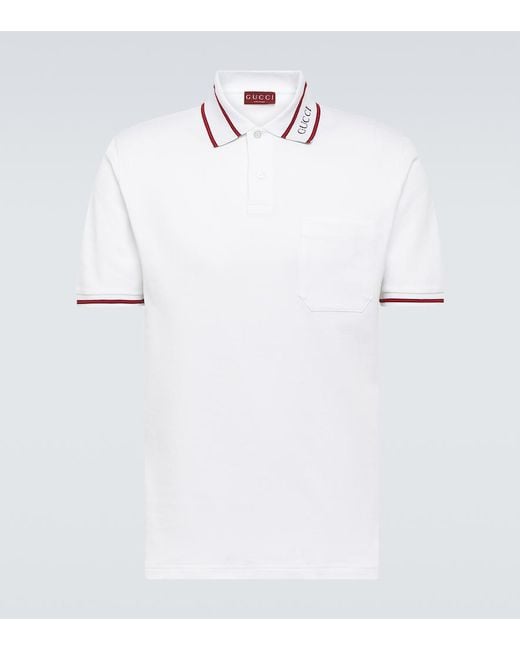 Gucci White Logo Cotton Polo Shirt for men