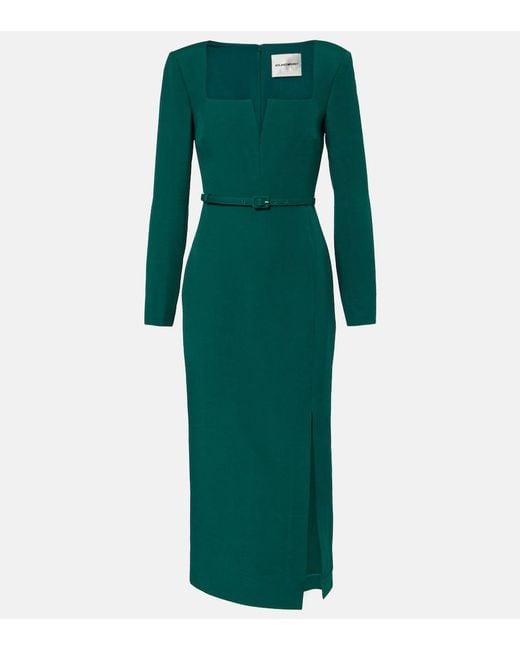 Roland Mouret Green Belted Wool And Silk Midi Dress