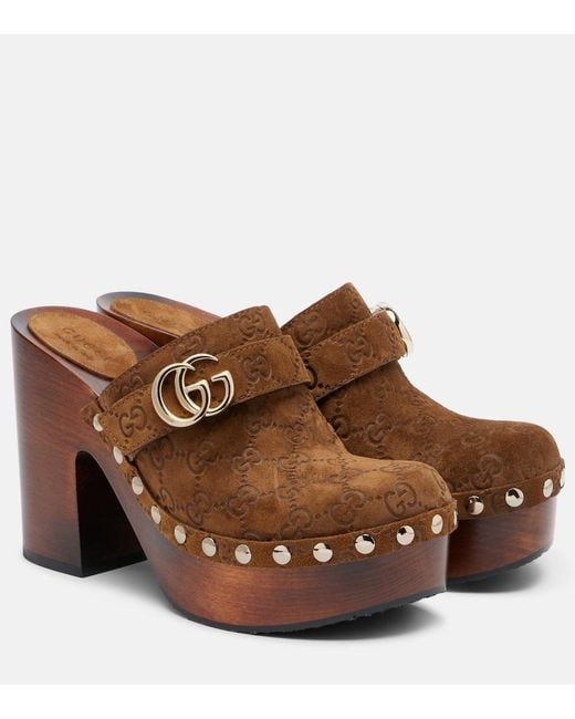 Gucci Brown Double G Gg Suede Clogs