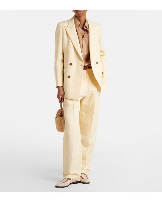 Blazé Milano Natural Fox Linen And Silk Straight Pants