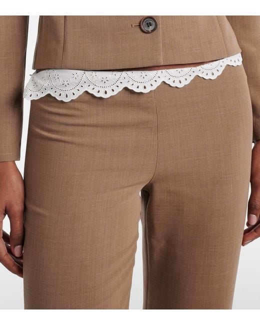 Magda Butrym Brown Lace-Trimmed Wool Straight Pants